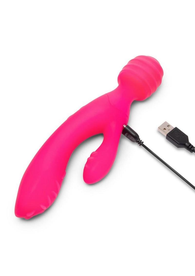 Together Tri Delight Dual-Ended Rechargeable Silicone Triple Stim Wand and Rabbit Vibrator - Pink