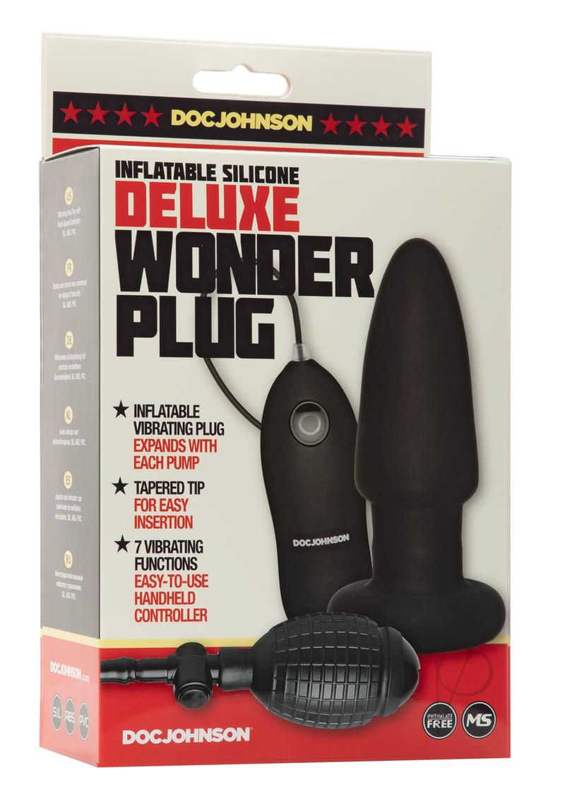 Deluxe Wonder Plug Inflatable Silicone Vibrating Butt Plug with Remote Control