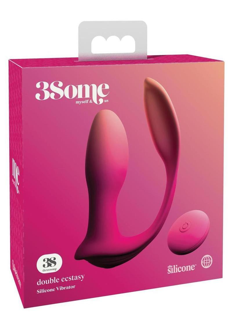 3Some Double Ecstasy Silicone Rechargeable Vibrator with Remote Control - Pink