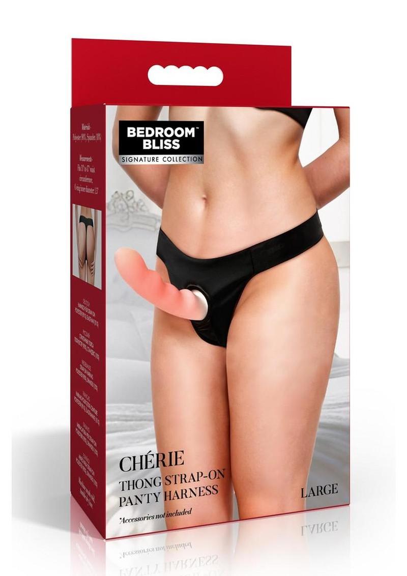 Bedroom Bliss ChÃ©rie Thong Strap-On Panty Harness - Black - Large
