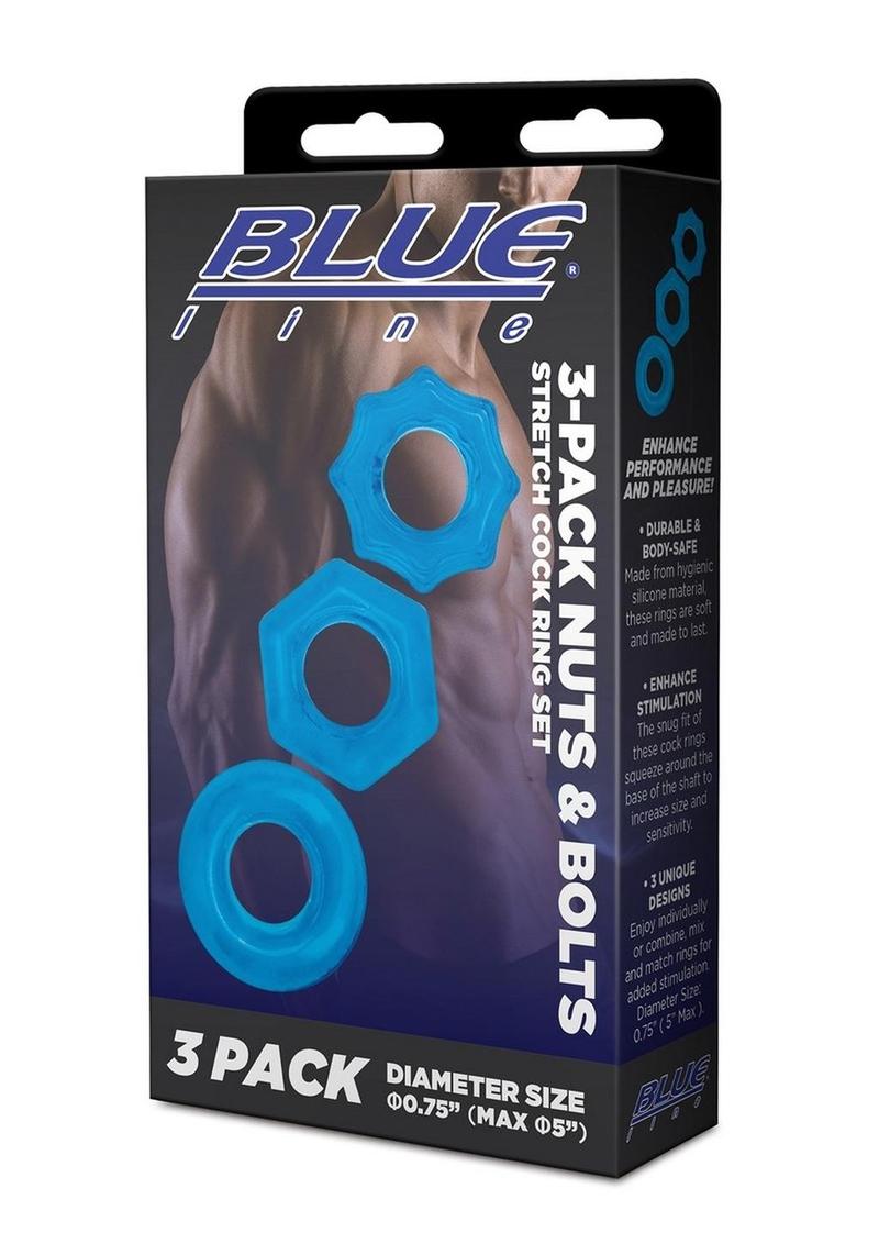 Blue Line Nuts and Bolts Stretch Cock Ring - True Pleasures