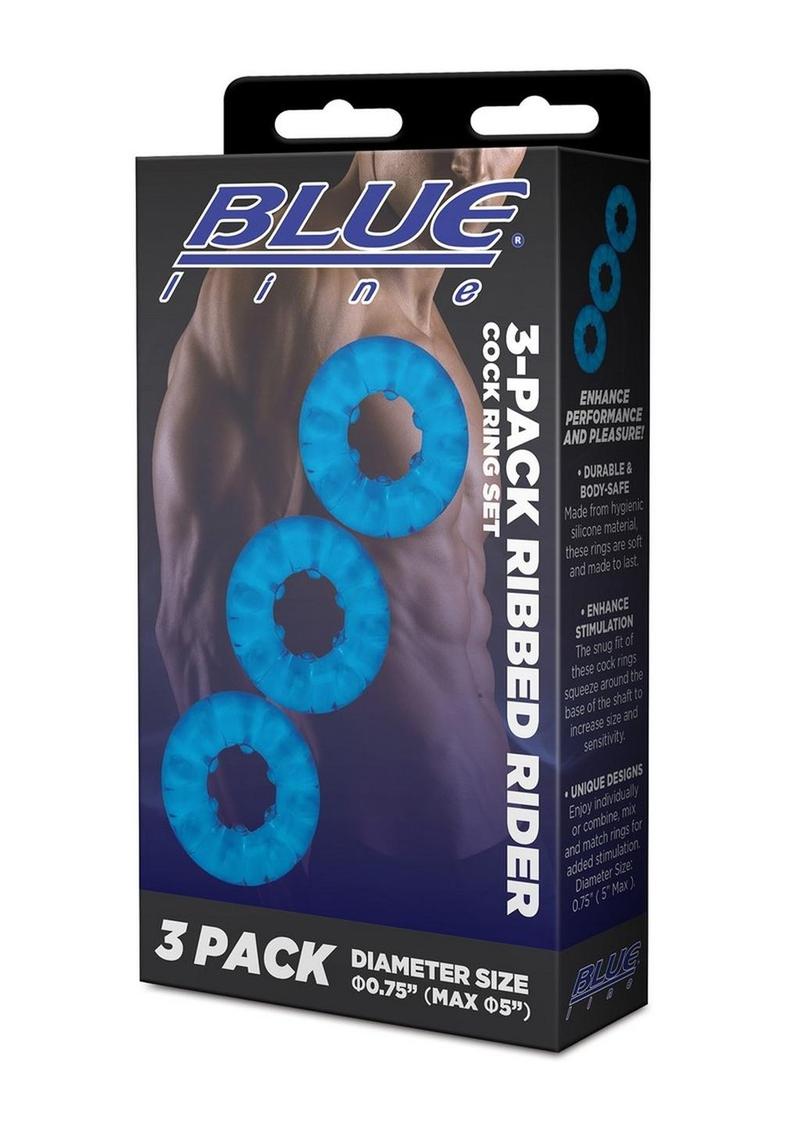 Blue Line Ribbed Rider Cock Ring - True Pleasures