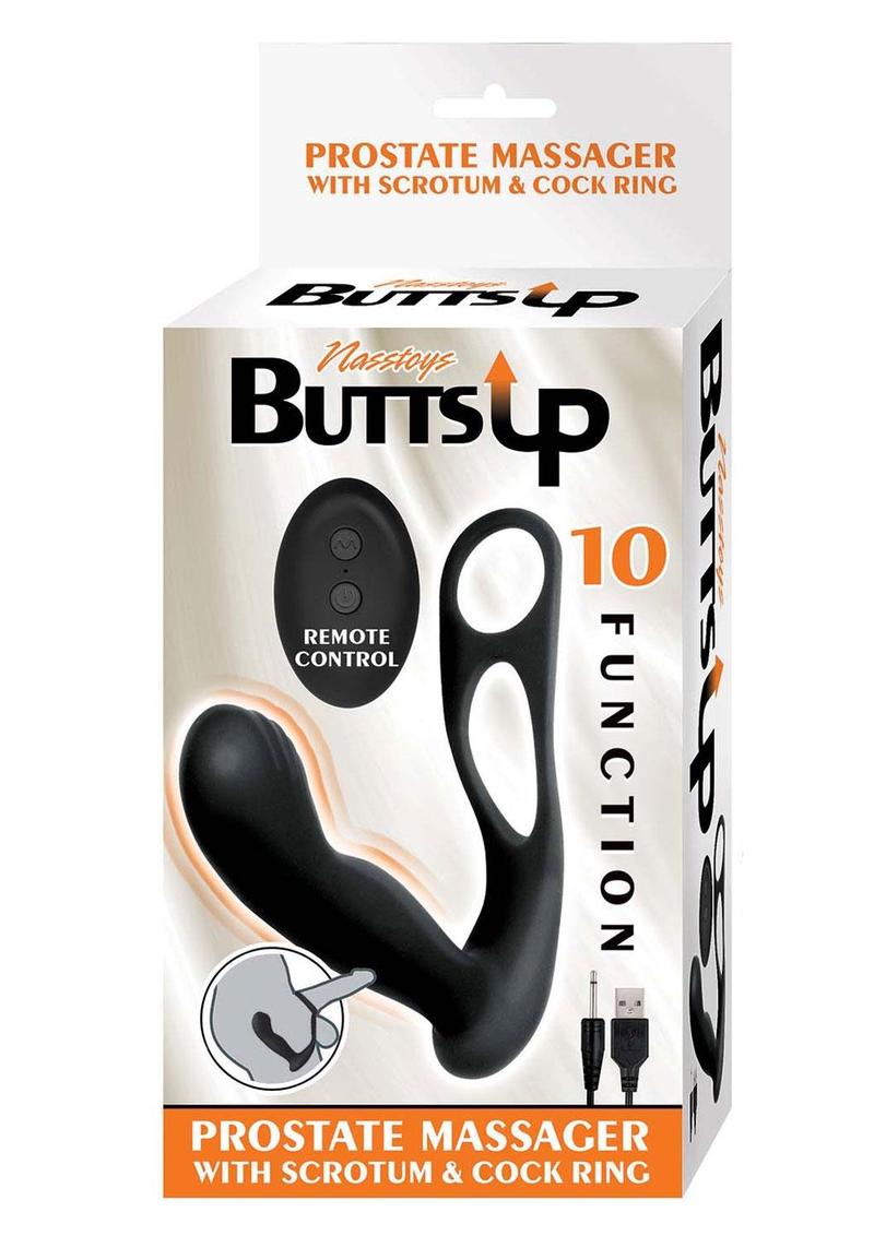 Butts Up Rechargeable Silicone Prostate Massager with Scrotum and Cock Ring - True Pleasures