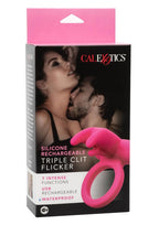 Calexotics Silicone Rechargeable Triple Clit Flicker Cock Ring - True Pleasures