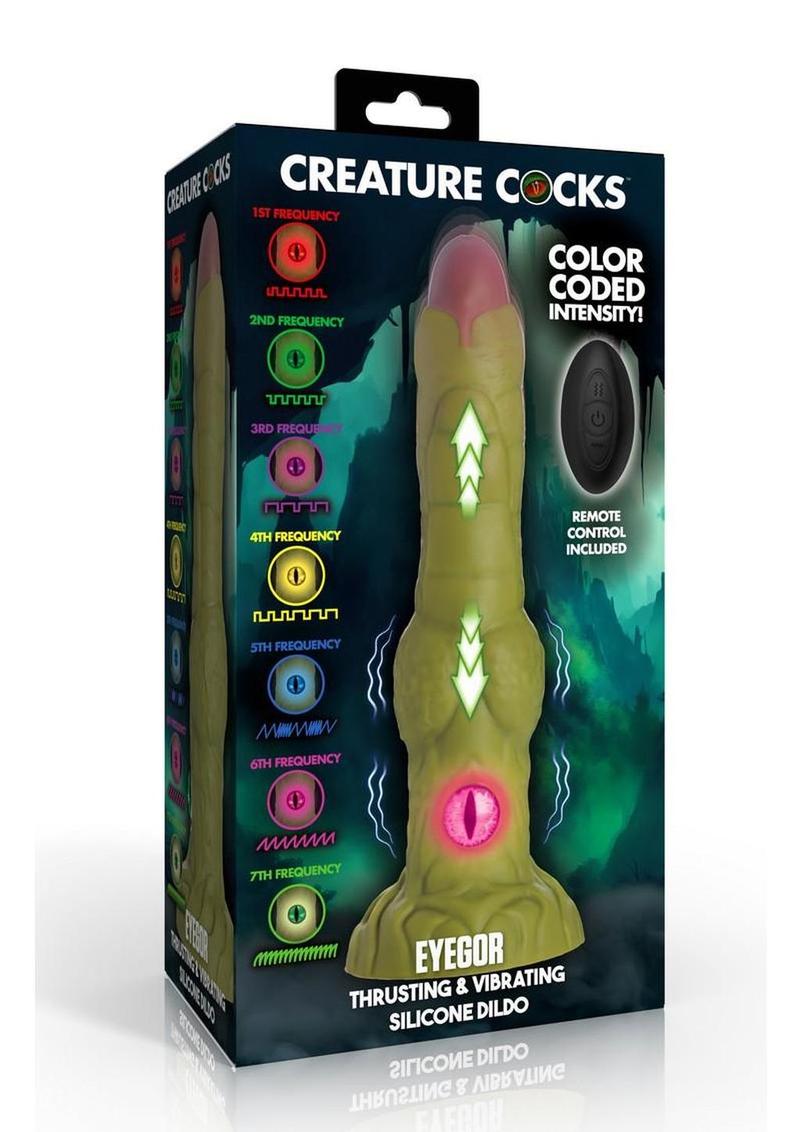 Creature Cocks Eyegor Thrusting and Vibrating Rechargeable Silicone Dildo - Green