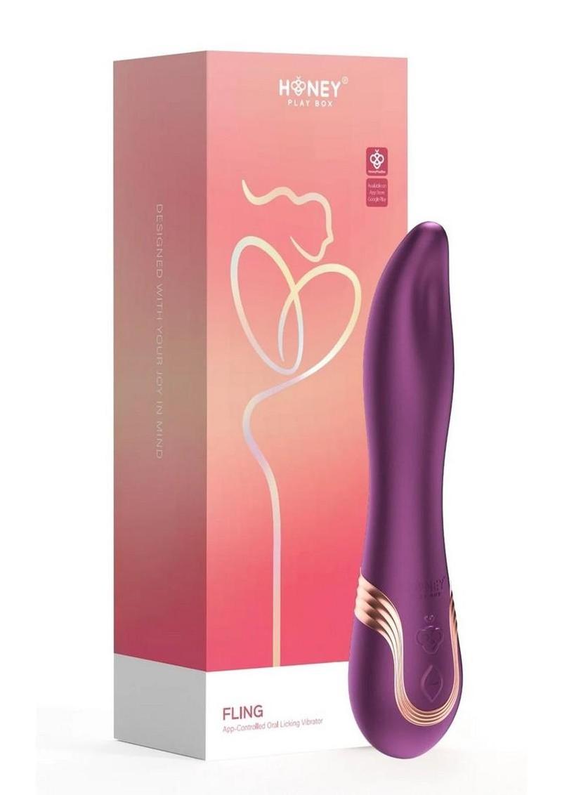 Fling Tongue-Like Oral Licking Rechargeable Silicone Vibrator - Gold/Purple