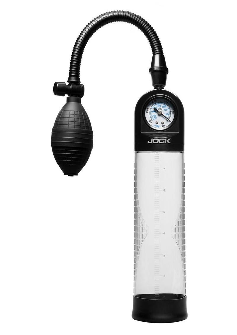 Jock Pump Up Gauge Penis Pump with Bulb - Black
