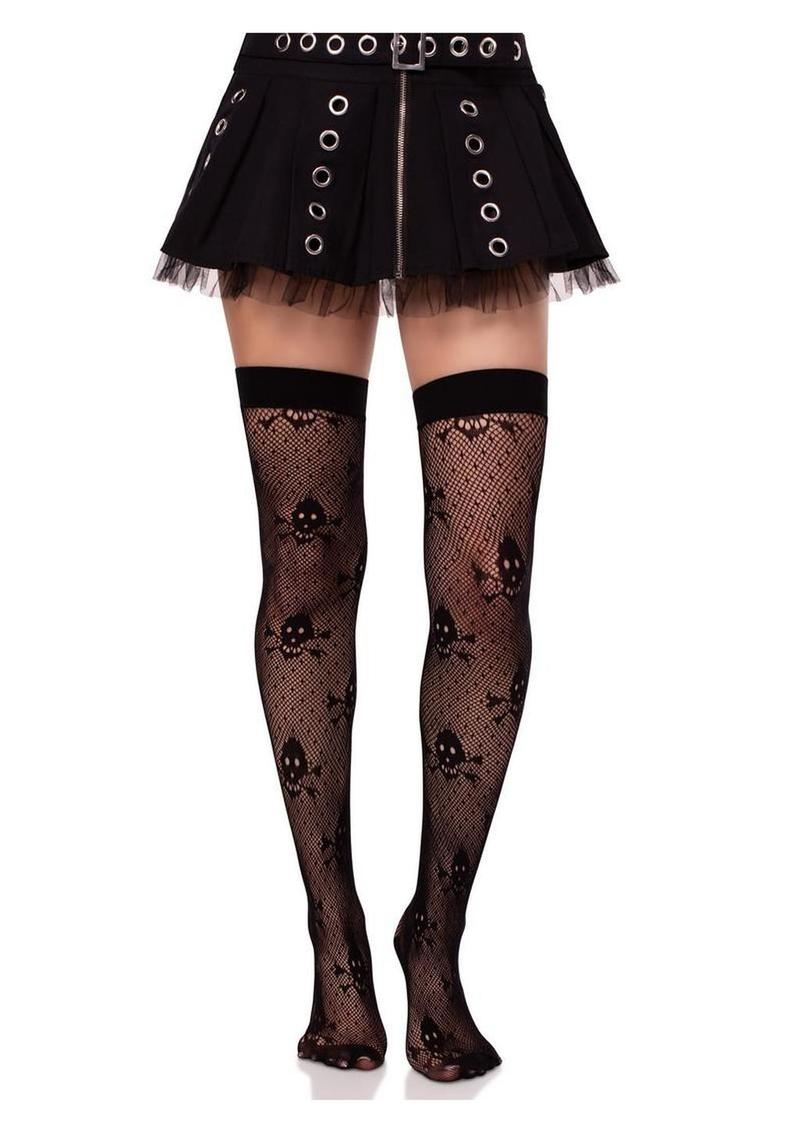Leg Avenue Dotted Net Skull Thigh Highs