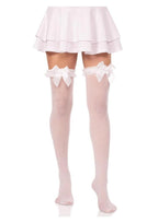 Leg Avenue Lace Garter Sheer Striped Thigh Highs with Satin Bow Accent