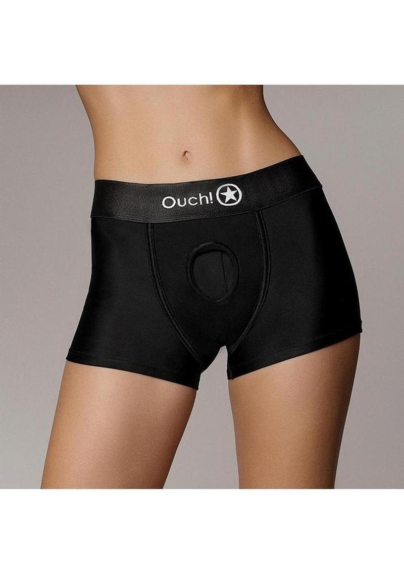 Ouch! Vibrating Strap-On Boxer Rechargeable - Black - Small/XSmall