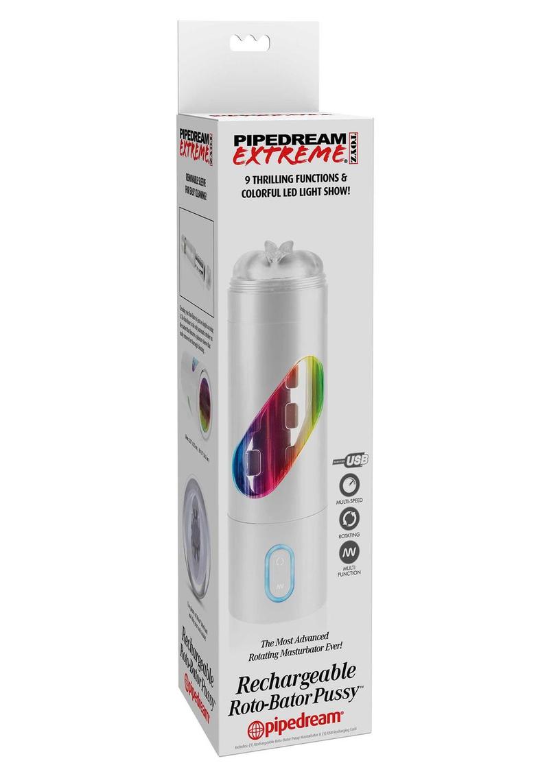 Pipedream Extreme Toyz Rechargeable Roto-Bator Pussy Masturbator - Pussy - Clear/Multicolor/White