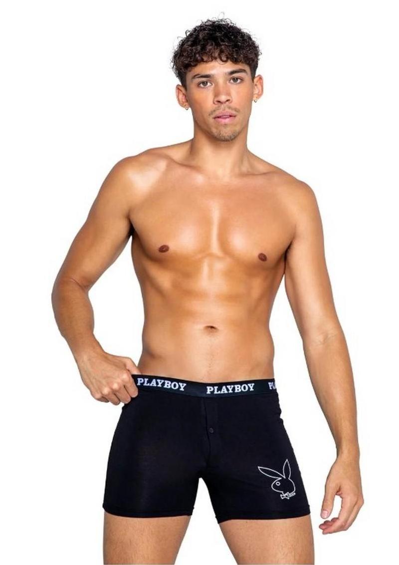 Playboy Mens Tuxedo Classic Boxer - Black/White - Large