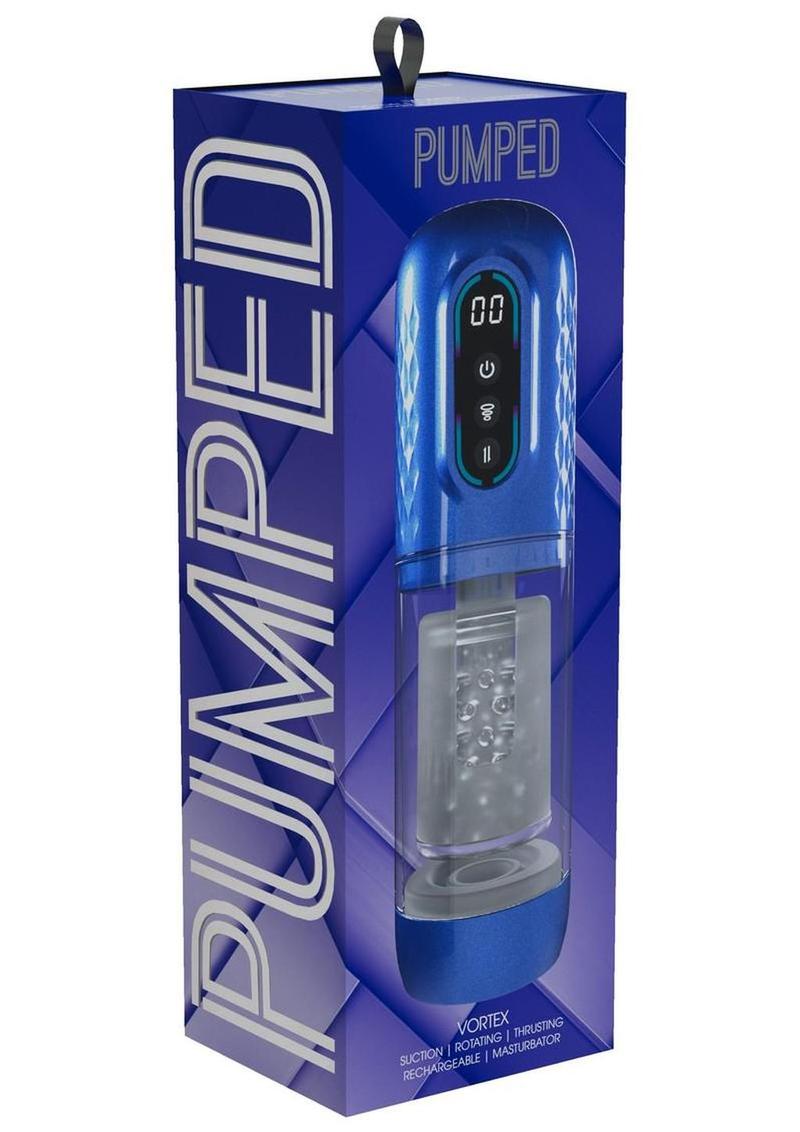 Pumped Vortex Multi Function Suction Rotating Thrusting Rechargeable Masturbator - Metallic - Blue