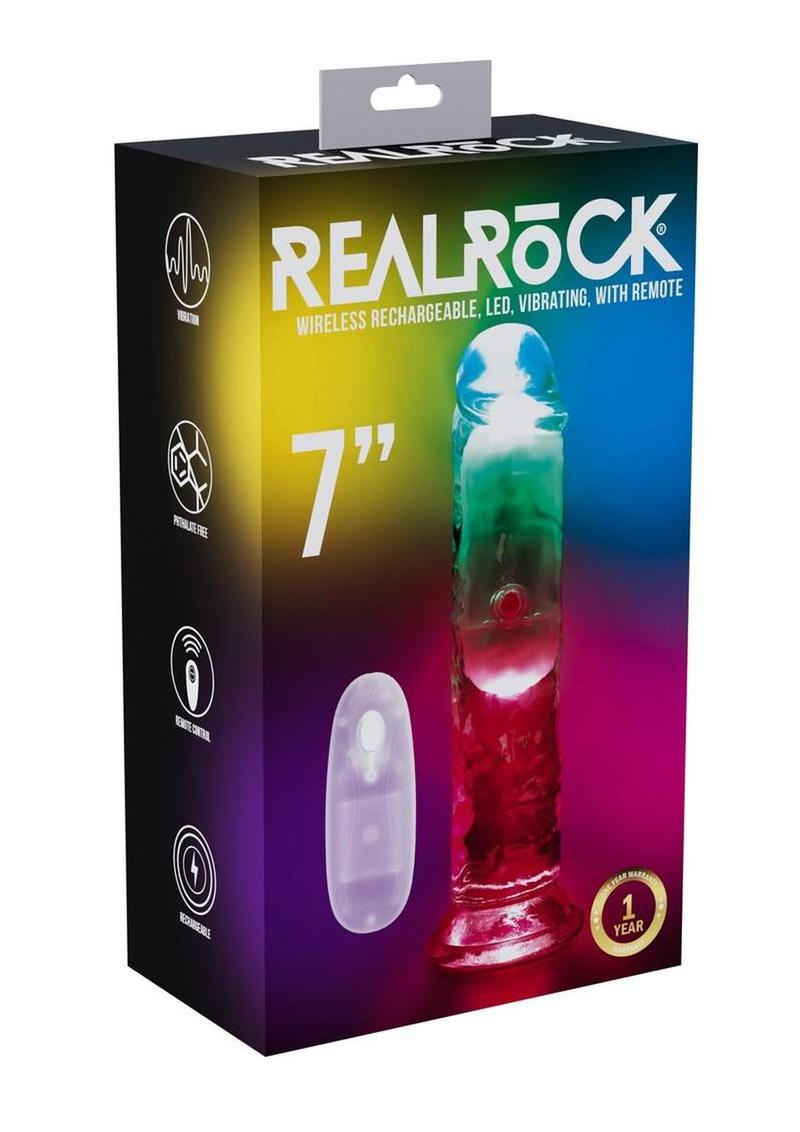 Realrock Vibrating Led Wireless Rechargeable Remote Control Straight Cock - Clear - 7in