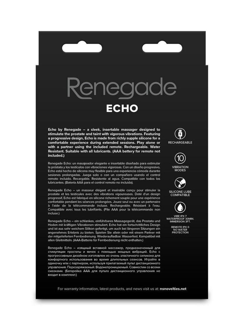 Renegade Echo Rechargeable Silicone Prostate Massager with Remote Control