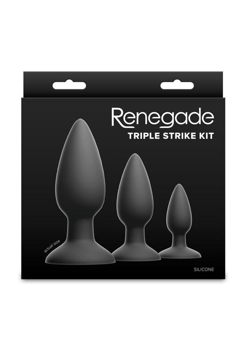 Renegade Triple Strike Silicone Anal Plug Kit - Black - 3pc/Set