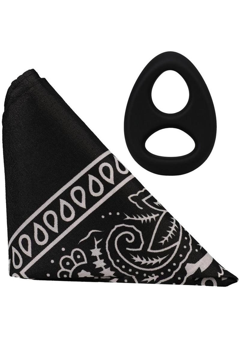 Rock Solid The Code Silicone Cock Ring with Bandana - Black