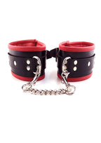 Rouge Padded Leather Adjustable Wrist Cuffs - Black/Red