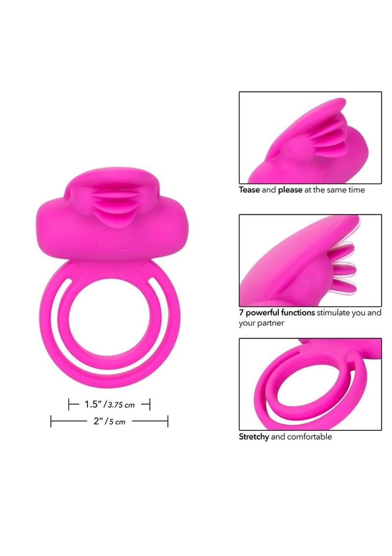 Silicone Rechargeable Dual Clit Flicker Vibrating Cockring Multispeed Waterproof - True Pleasures