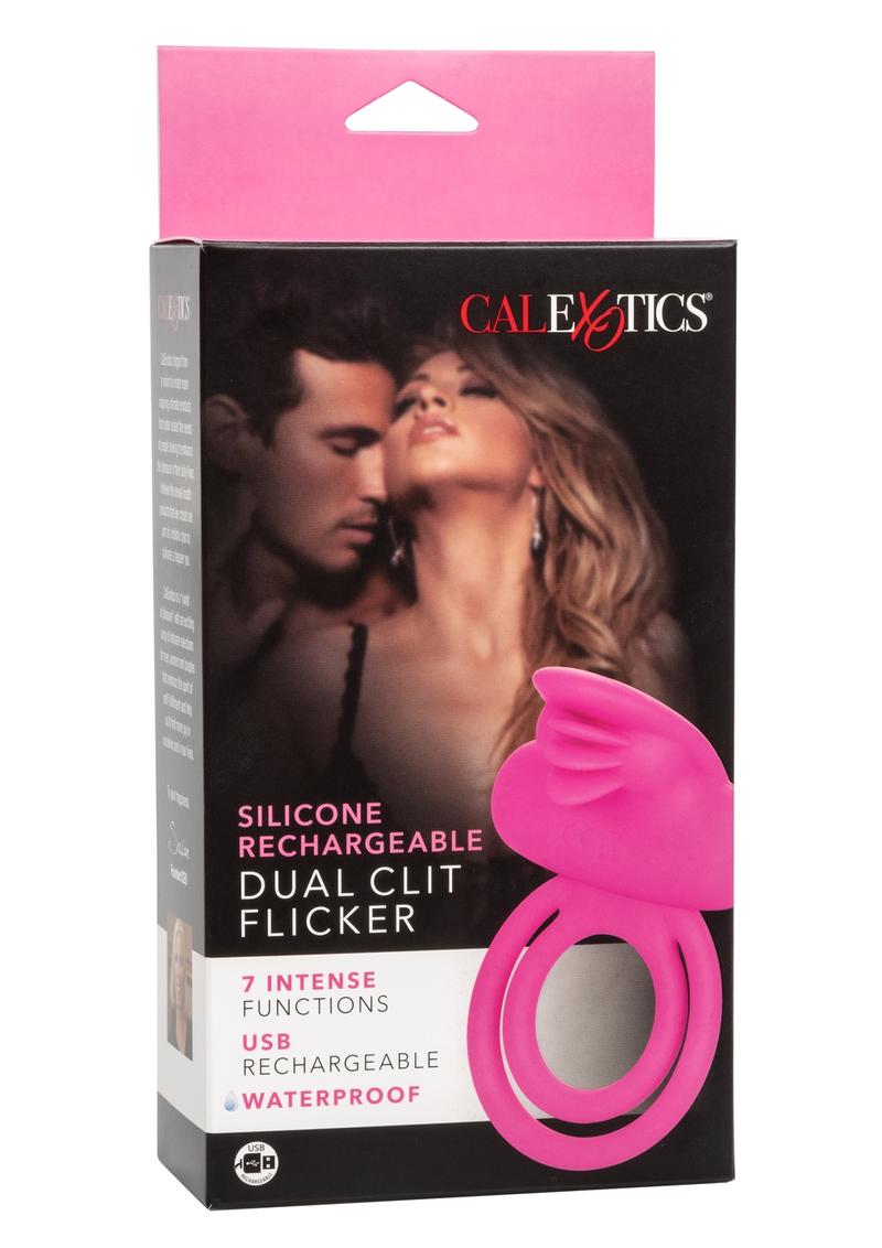 Silicone Rechargeable Dual Clit Flicker Vibrating Cockring Multispeed Waterproof - True Pleasures
