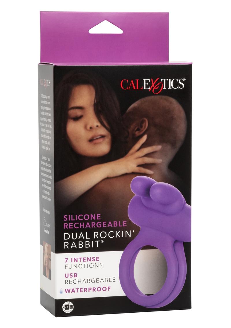 Silicone Rechargeable Dual Rockin Rabbit Multi Speed Cockring Waterproof - True Pleasures