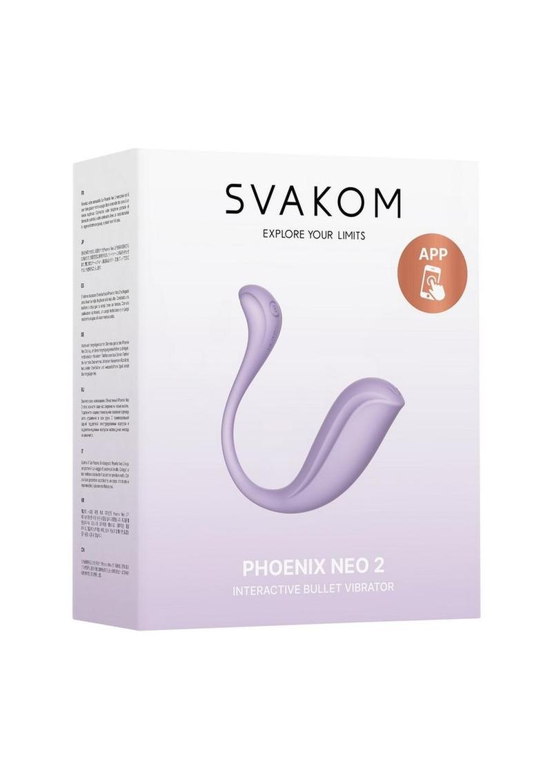 Svakom Phoenix Neo 2 Interactive Rechargeable Silicone Bullet Vibrator with Remote Control - Lavender