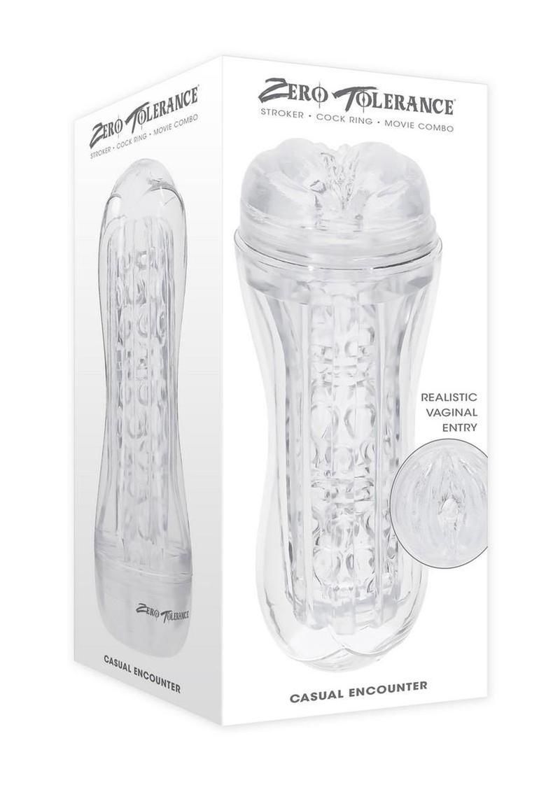Zero Tolerance Casual Encounter Beaded Pussy Stroker with Vibrating C-Ring - Clear
